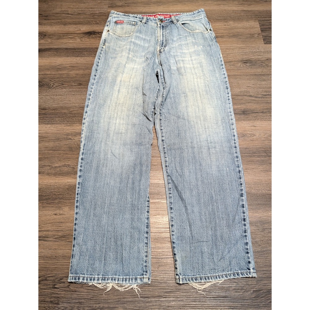 Ecko Unltd Rhino-Cut Baggy Wide Leg Jeans Light Wash Mens 34 Y2K Streetwear